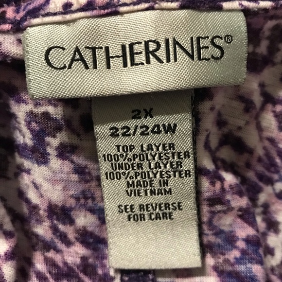 Catherines Purple & White Boho Keyhole Scoop Neck Sleeveless Women’s 2X Blouse - Picture 3 of 3